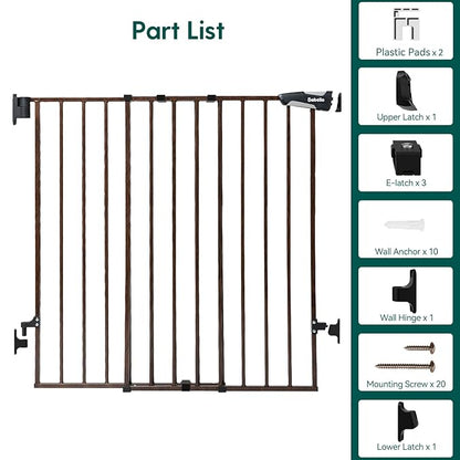 Babelio 34" Extra Tall Baby/Dog Gate with No Threshold Design Walk Thru Door, 26-43" Auto Close Safety Gate for Babies, Elders and Pets, Fits Doorways, Stairs, and Entryways, Black Wood Pattern