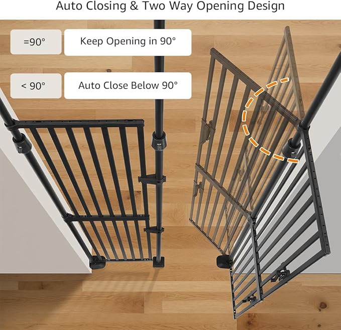 unipaws 75" High Extra Tall Cat Gate, Auto Closing and No Drilling Safety Gate for Doorway Hallway Stairs, Cat Dog Proof, Fit for 35"-51" Wide Opening, Indoor Use, Black