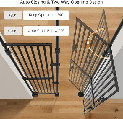 unipaws 75" High Extra Tall Cat Gate, Auto Closing and No Drilling Safety Gate for Doorway Hallway Stairs, Cat Dog Proof, Fit for 35"-51" Wide Opening, Indoor Use, Black