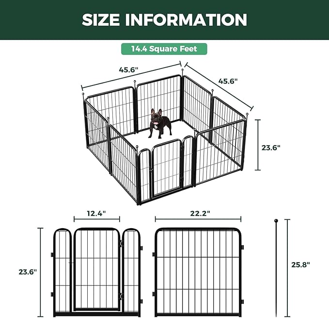 FXW Rollick Unleashed Dog Playpen for Indoor, Yard, RV Camping, 24 inch 8 Panels Dog Pen with Washable Pee Pad for Small and Puppy Dogs, Black│Patented