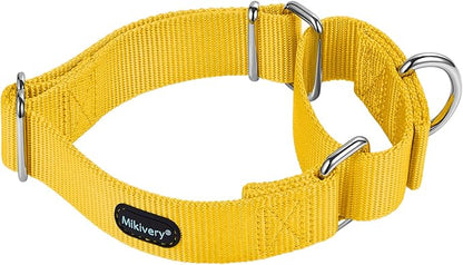 Mikivery Martingale Dog Collar Nylon Adjustable and Safety Training Colourful Comfortable Metal Buckle Pet Collars for Small Medium and Large Dogs(Yellow,M)