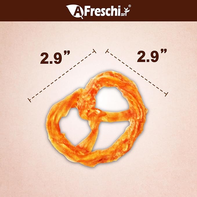 A Freschi srl Turkey Tendons for Dogs, USA-Sourced, Healthy Dog Treats, Rawhide-Free Puppy Chews, Long Lasting, All Natural, Hypoallergenic Dog Treats for Small Breeds, 6 Count Pack Pretzel (S)