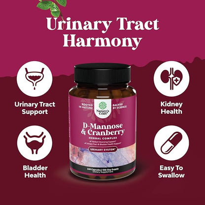 D Mannose with Cranberry Supplement - D Mannose 1000mg per Serving Capsules for Kidney Defense Support & Cleanse and Urinary Tract Health for Women & Men - Adults Bladder Health Supplement - 240 Count