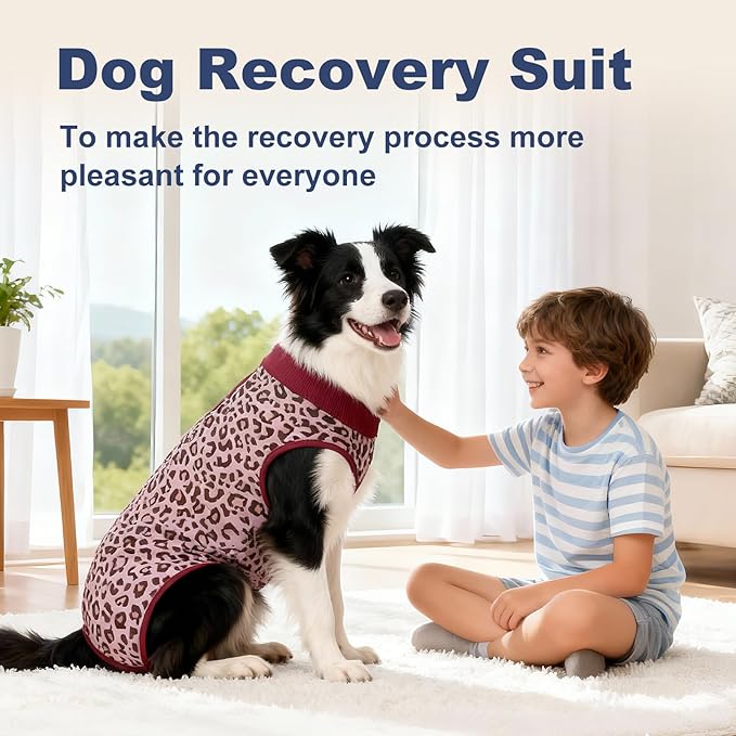 Jiupety Dog Surgical Recovery Suit Adjustable, Not Fit Slim and Long Body, Dogs Suit for Surgery Recovery, M Size, Anti-Licking Surgical Dog Onesies, Pink Leopard