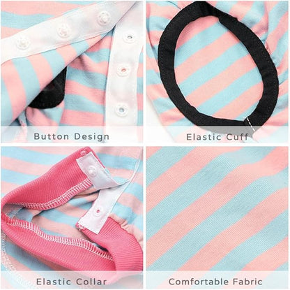 Dog Recovery Suit After Surgery,Spay Neuter Clothes for Female Dogs,Small Medium Dog Shirt,E-Collar Cone Alternative,Prevent Licking Wound Dog Onesie,Pet Surgical Suit(Pink Blue Stripe-l)