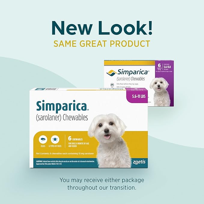 Simparica (sarolaner) Chewables for Dogs, 10 mg/tab, 5.6-11 lbs (Purple), 3 Tablets