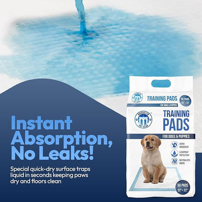 Training Pads for Dogs & Puppies, Super Absorbent, Leak-Proof Protection, Odor-Neutralizing, Disposable Puppy Pads Essentials 22"x22" 50 Count - BROOKLYN PET GEAR