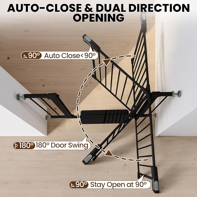 Baby Gate for Stairs, 29.7-40.6" Pressure Mounted Dog Gate, Auto Close Safety Gate for Children & Pets, Easy Install Pet Gate with Walk Thru Door for Doorways & Hallways, No Drilling, Dual-Lock Design