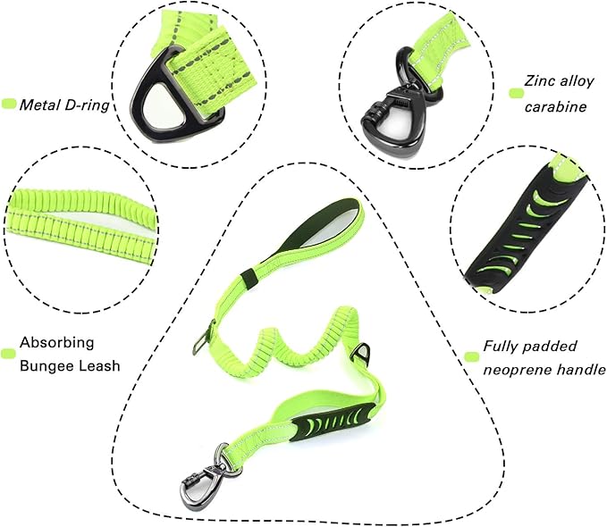 No-Pull Shock Absorbing Bungee Leash for Large Dogs, 4-6 FT Heavy Duty Dog Leash with Traffic Handle & Seat Belt Buckle, Reflective, Up to 150 Lbs
