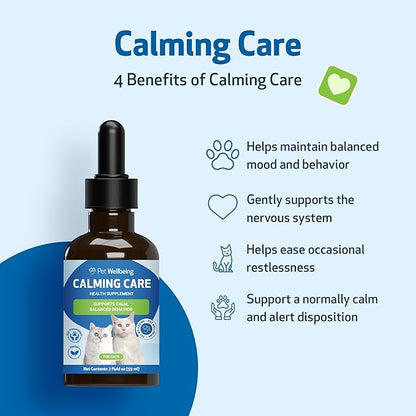 Pet Wellbeing Calming Care for Cats - Vet-Formulated Behavioral Support - Feline Stress Support, Emotional Wellness - Ashwagandha & Holy Basil Adaptogen - Holistic Cat Supplement 2 oz (59ml)