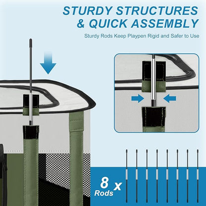 X-ZONE PET Dog Playpen, Puppy Cat Play Pen Portable Foldable Indoor/Outdoor Tent Crate Cage, Portable Pet Crate Large Size Green 45"
