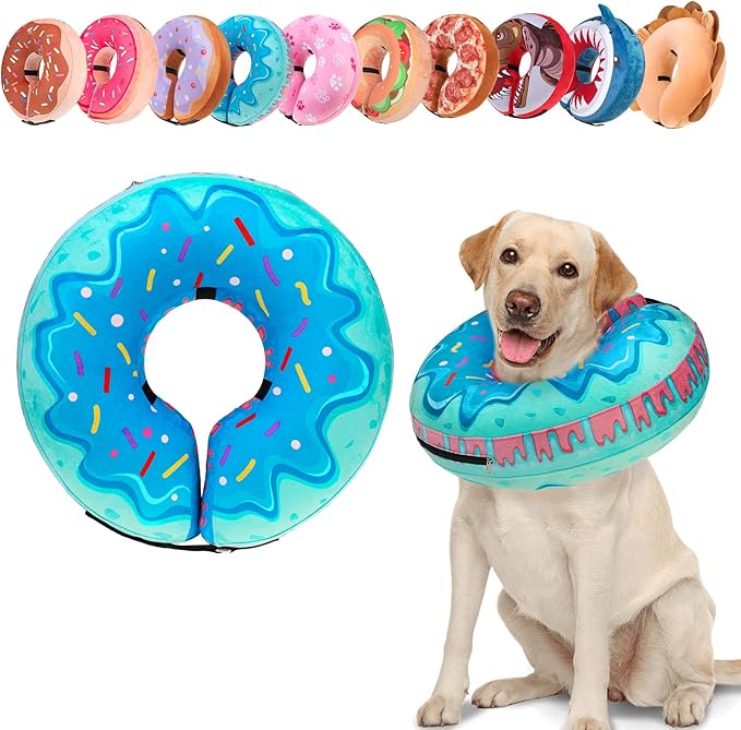BEAUTYZOO Dog Cone Alternative After Surgery for Large Medium Small Dogs, Soft Inflatable Cone Collar for Dogs Cats, Pet Neck Donut E Collar Dog Recovery Collars to Stop Licking, Blue Donut, XL