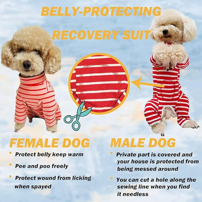 Dog’s Recovery Suit Post Surgery Shirt for Puppy, Full Coverage Dog's Bodysuit Wound Protective Surgical Clothes for Small and Medium Pets (Pink White Stripe-XL)