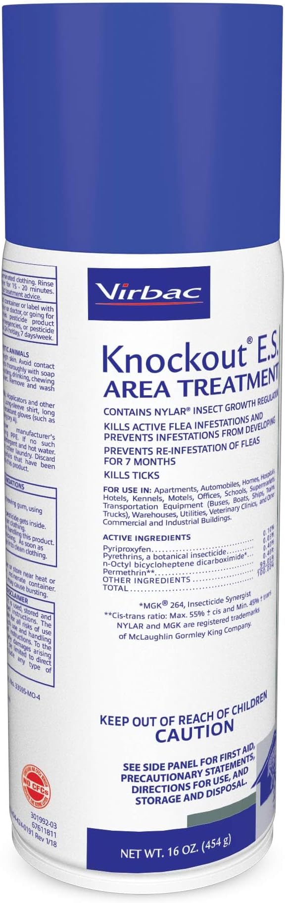 Virbac KNOCKOUT® E.S. Area Treatment Carpet Spray, Kills Fleas, Flea Eggs, Flea Larvae, and Prevents Infestations, 16 oz