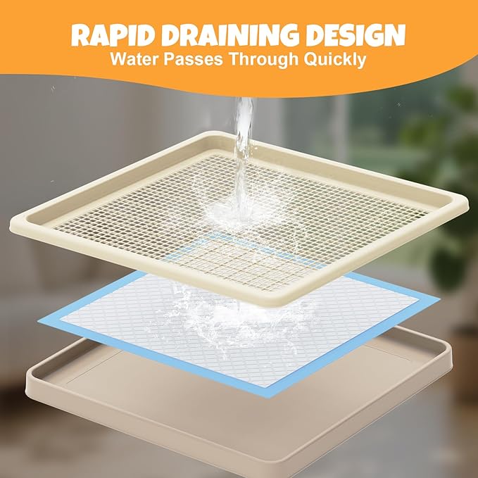 Dog Pee Pad Holder for Small and Medium Dogs, Two-Layer Mesh Dog Potty Tray, Indoor Puppy Pad Holder for Potty Training, Gentle on Paws, Easy-Clean Leak-Resistant Fits 22 × 22 Inches Pee Pads