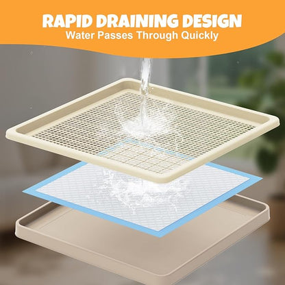 Dog Pee Pad Holder for Small and Medium Dogs, Two-Layer Mesh Dog Potty Tray, Indoor Puppy Pad Holder for Potty Training, Gentle on Paws, Easy-Clean Leak-Resistant Fits 22 × 22 Inches Pee Pads
