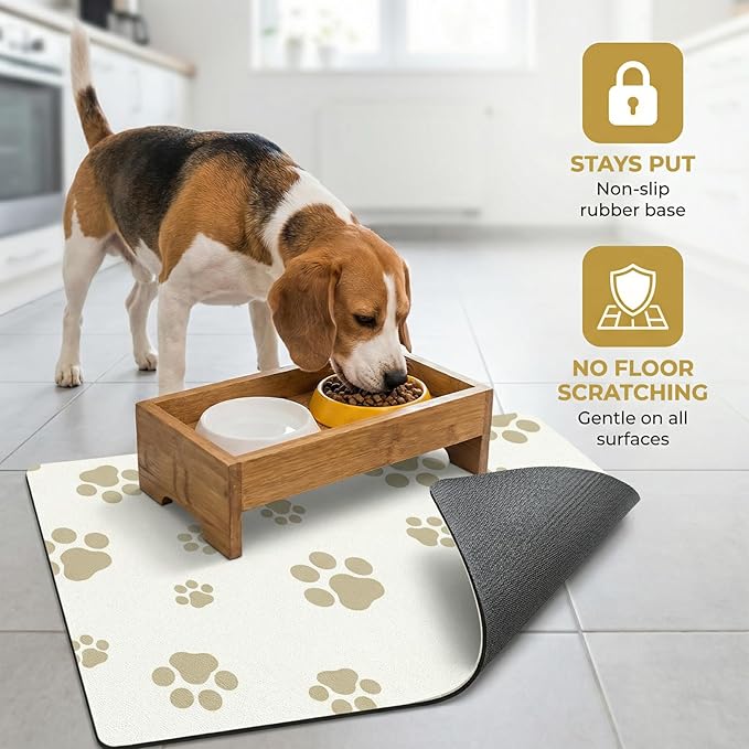 Pet Feeding Mat Dog Cat Food Mat Absorbent No Stains Quick Dry Rubber Bottom Anti-Slip Water Bowl Mats Easy to Clean for Indoor Pet Placemats Water Dispenser Mat