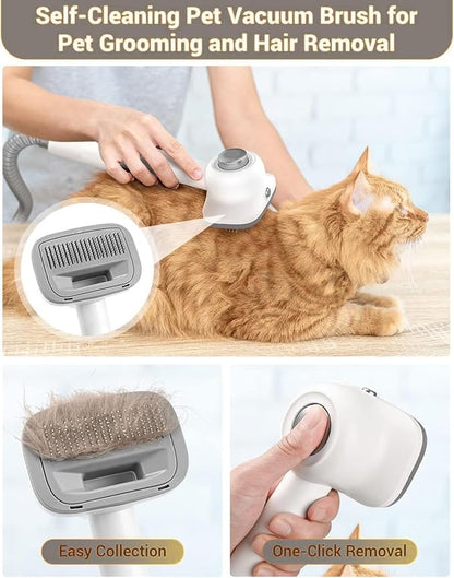 Dog Vacuum Grooming Kit for Shedding: Professional Hair Clippers Pet Groomer - Strong Suction Cleaner Deshedding Tool Fur Brush Attachment Trimmer for Home Cat (Pale White)