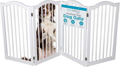 INTERNET'S BEST Arched Top Dog Gate | 4 Panel, 36" H Wooden Pet Barrier for Dogs or Cats | Freestanding Folding Room Divider for Doorways, Hallways, Stairs, and Porch | Portable, Extra Wide | White