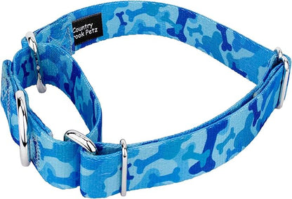 Country Brook Petz - Blue Bone Camo Martingale Dog Collar and Leash - Camouflage Collection Featuring Rugged Designs (5/8 Inch, Small)