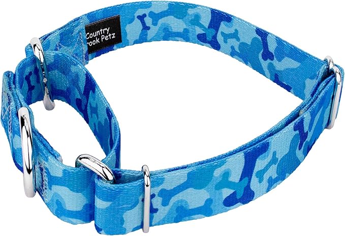 Country Brook Petz - Blue Bone Camo Martingale Dog Collar and Leash - Camouflage Collection Featuring Rugged Designs (1 Inch, Medium)