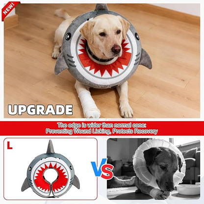 KOOLTAIL Inflatable Dog Cone Collar, Soft Donut E Collar for Dogs After Surgery to Stop Licking Enhanced Alternative, Blow Up Pet Neck Pillow Recovery Adjustable Cone for Dog Cat, Upgrade Size,Shark L
