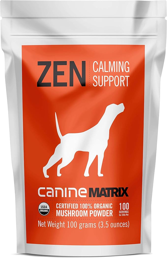 Om Mushroom Matrix Pet - Canine | Zen Matrix Mushroom Blend | USA Grown Human-Grade Organic Mushroom Powder Pet Supplement | Calming Soothing Support for Dogs & Cats | 100 Grams, 3.5 oz