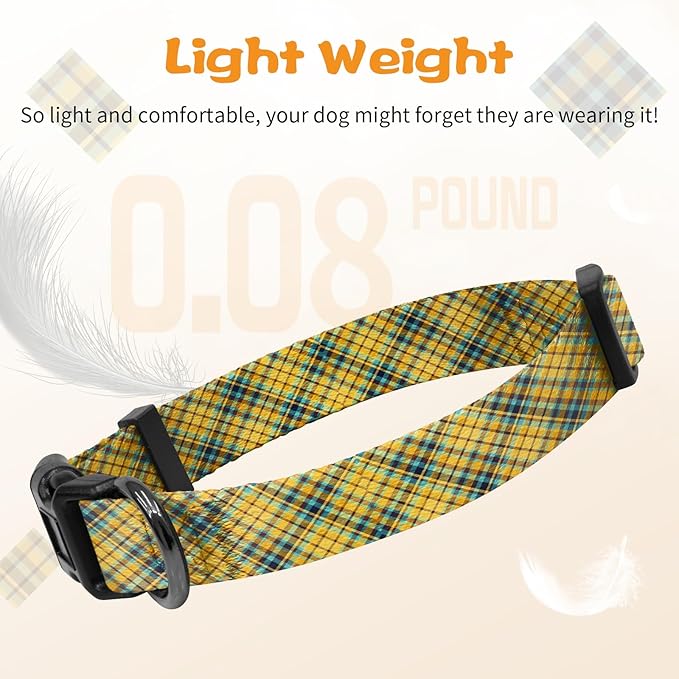 Kazazoo Dog Collar Cute and Soft Nylon Puppy Collar for Boy and Girl, Adjustable Dog Collars for Small Medium Dogs, Yellow&Blue Plaid-S