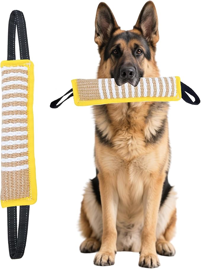 Clysoru Squeaky Tug Toy for Dogs Jute with 2 Strong Handles Lasting Training Equipment Puppy to Large Dog Interactive Toys of War Pull Indestructible Rope Pet Crinkle Teething (Citrine)
