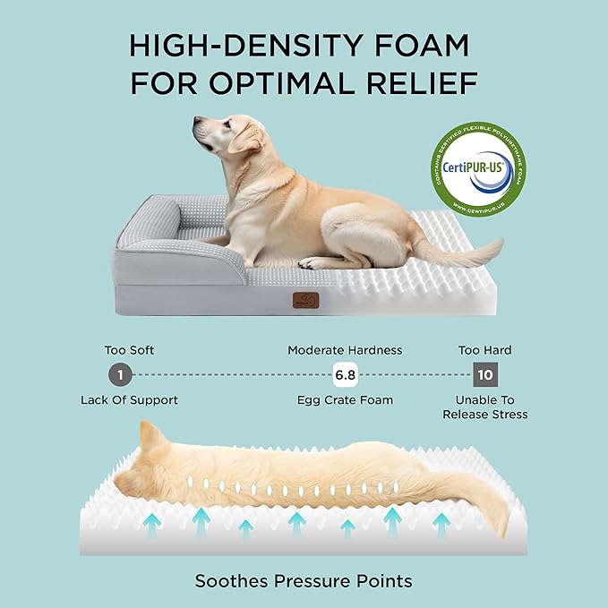 Bedsure L Plus Cooling Dog Bed for Large Dogs - Orthopedic Dog Cat Cooling Bed Washable, Big Comfort Dogs Couch Sofa with Waterproof Removable Cover, Pet Bed with Nonskid Bottom, Cooling Blue, 38"