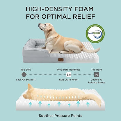 Bedsure Cooling Dog Bed Medium Size Dogs - Orthopedic Medium Dog Cat Cooling Bed Washable, Pet Couch Sofa with Waterproof Removable Cover, Pets Bed with Nonskid Bottom, Cooling Grey, 28"