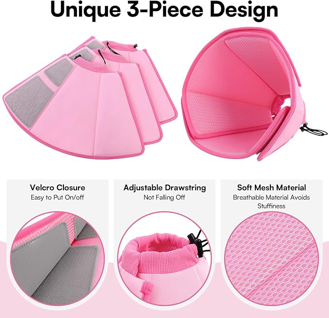 Queenmore Dog Cone,Soft Dog Cones for Large Dogs After Surgery,Comfy Cone for Dogs to Stop Licking, Adjustable Recovery Collar,Elizabethan Pet E-Collar for Wound Healing,Pink,L