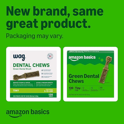 Amazon Basics Dental Dog Treats to Help Clean Teeth & Freshen Breath - Tiny (5-15 lbs), Unflavored (Previously Wag)