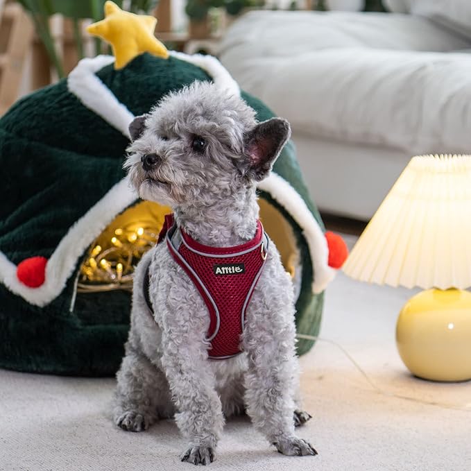 AIITLE Dog Harness, Christmas No-Pull Cat Harness with a Leash, Adjustable Reflective Puppy Vest Harness Escape Proof, Outdoor Walking, Running for Extra Small Dogs and House Cats Burgundy XXXS