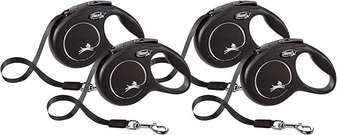 Flexi New Classic Retractable Dog Leash (Tape), 10 ft, Extra Small, Black (Pack of 4)
