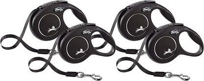 Flexi New Classic Retractable Dog Leash (Tape), 10 ft, Extra Small, Black (Pack of 4)