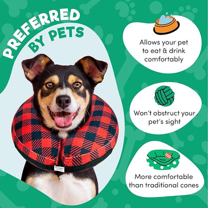BENCMATE Inflatable Dog Cone Collar Alternative, Soft Dog Cone for Small Medium Large Dogs and Cats, Neck Recovery ECollar Donut Collar After Surgery (XLarge, Plaid)