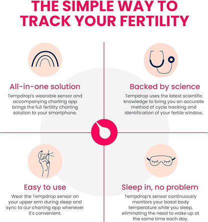 Tempdrop Fertility and Ovulation Tracker –Wearable Basal Body Temperature (BBT) Monitoring Sensor and Fertility Charting App Includes Comfortable Armband (L/XL - 12.5-18.5 Inches)