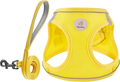 Hipubby Dog Harness and Leash Set, No Pull Soft Mesh Puppy Harness for Small Medium Dogs, Cats - Step in Reflective Breathable Lightweight Vest Harness for Walking, Training - Yellow, L