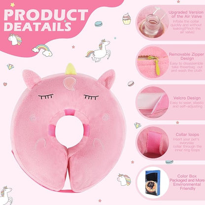 IEUUMLER Inflatable Recovery Dog Collar, Protective Donut Cone, Adjustable Soft Collar for Dog and Cat After Surgery Prevent from Biting & Scratching EU002 - Unicorn M+