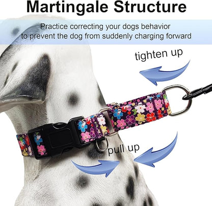 Reflective Martingale Collar for Dogs with Buckle Pretty Fancy Female Floral Dog Collars (Japanese Blossoms, Small)