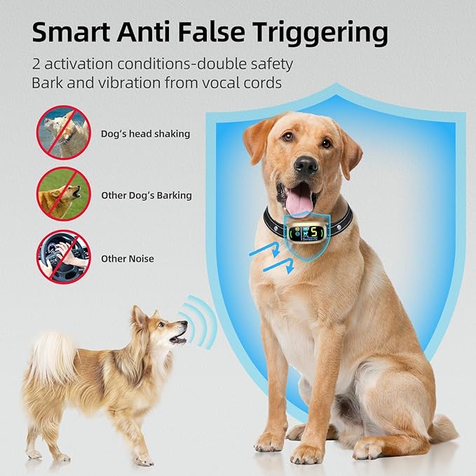 FAFAFROG Dog Bark Collar for Large Medium Small Dogs, Rechargeable Smart Bark Collar, Anti Barking Training Collar with 5 Adjustable Sensitivity Beep Vibration (Gold)