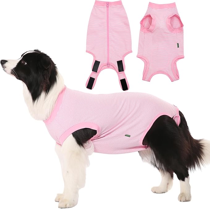 Dog Recovery Suit Pink Female Spay Surgical Large Shirt, Male Surgery Recovery Suit,Pink-White Striped XXL