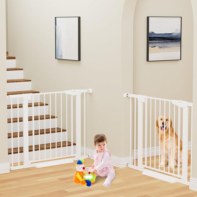 Cumbor 2 Pack 40.6" Wide Auto Close Baby Gate & Cumbor 2 Pack 51.5" Wide Dog Gate, Durable Child Gate for Stairs, Doorways, Easy Walk Thru Dog Gate for House for Doorways