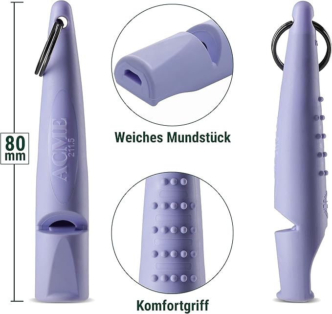 ACME Alpha 211.5 Professional Dog Training Whistle with Enhanced Ergonomic Grip. BPA-Free Plastic. 110 dBA. Long Range. Standardized Frequency. Weatherproof. Made in the UK (Violet Purple)