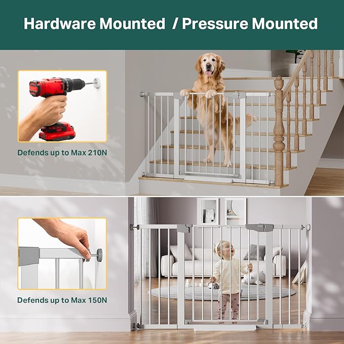 Cumbor 29.7–51.5" Extra Wide Baby Gate for Stairs, Pressure-Mounted Dog Gates for Doorways & Hallways, Auto-Close Walk-Through, No-Trip Design, Child Proof Safety, Dog/Pet Gate for Indoor Use, Silver