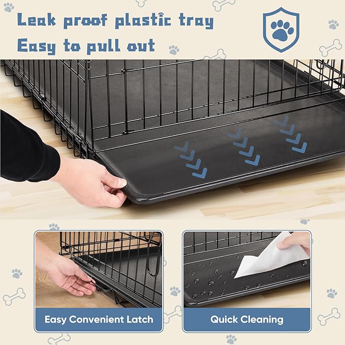 DUMOS Dog Crate, 24 Inch Medium Single Door Dog Cage with Plastic Leak-Proof Pan Tray, Folding Metal Wire Pet Kennel for Indoor, Outdoor, Travel
