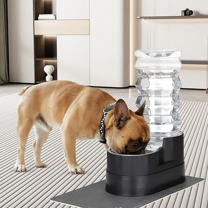 RIZZARI Large Water Dispenser for Dogs: 8L Black Raised Gravity Auto-Refill Waterer with Stainless Steel Bowl - Leak-Resistant & Easy Cleaning - Less Bending for Senior Dogs - Garage & Garden