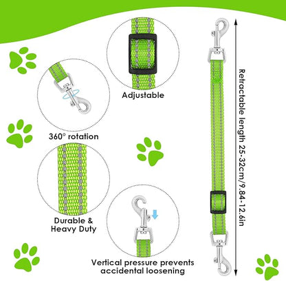 Cobee 2 Pcs Reflective Nylon Puppy Collar Clips, Backup Collar, Safety Adjustable Pet Dog Harness Connector, Double Ended Backup Clasp Clip for Dog Puppies (Green, Pink)