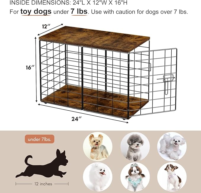 24 Inch Extra Small Dog Crate Furniture - Stylish Durable Indoor Dog Kennel with Storage Top & Secure Lock, Dog Crates for Small Dogs Under 7 lbs, Decorative End Table Pet House